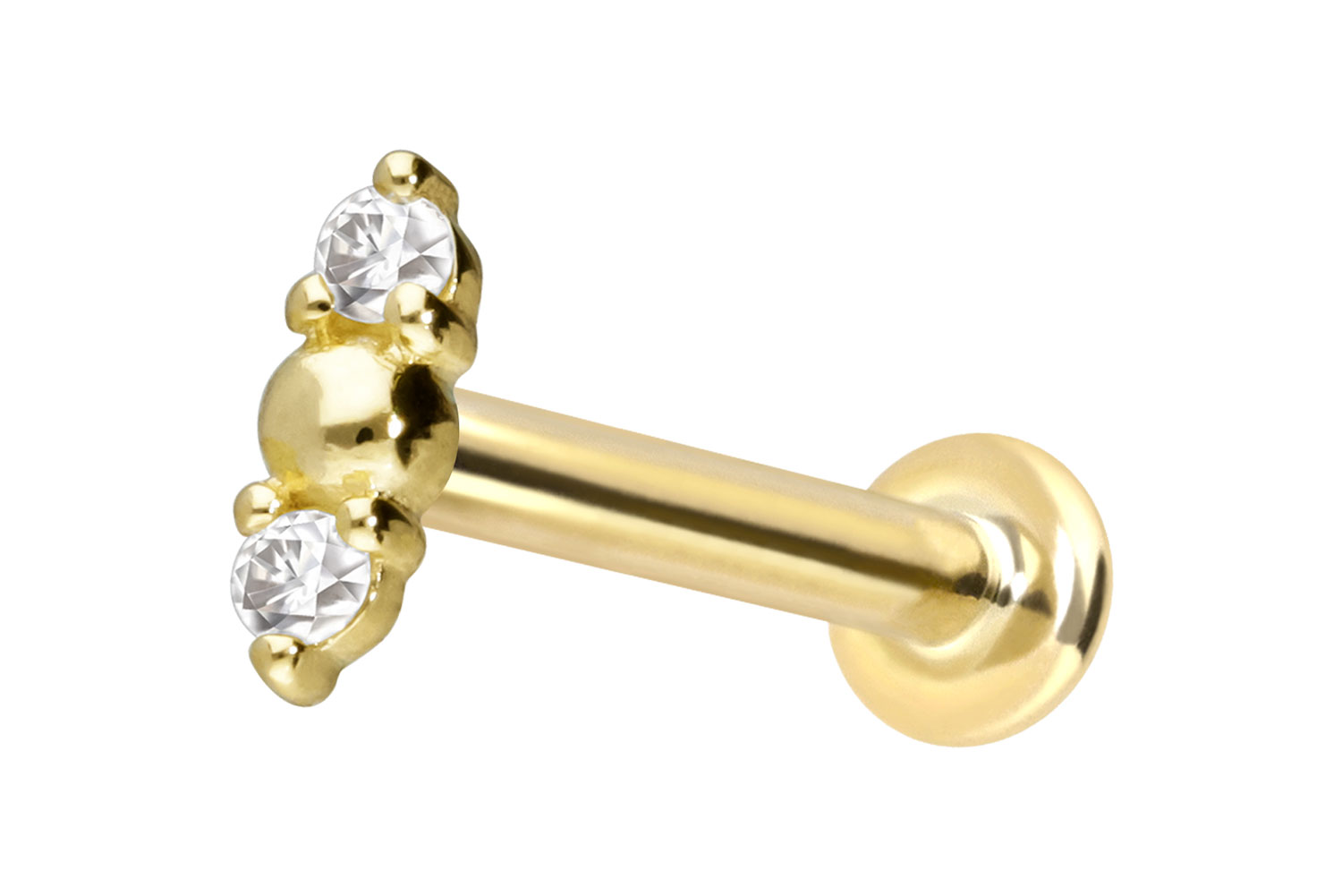 14 Karat Gold Labret Piercing mit Push Fit 2 MOISSANITE + KUGEL